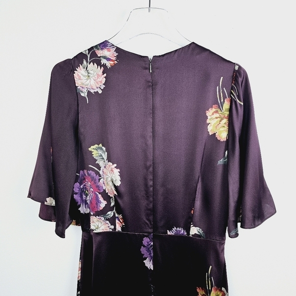 Rebecca Taylor Simone Fleur Silk Midi Dress in Burgundy NWT - Picture 10 of 16